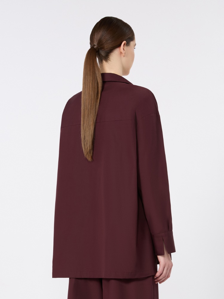Cotton poplin blouse - DARK RED - 3