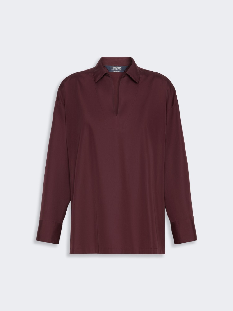Cotton poplin blouse - DARK RED - 4