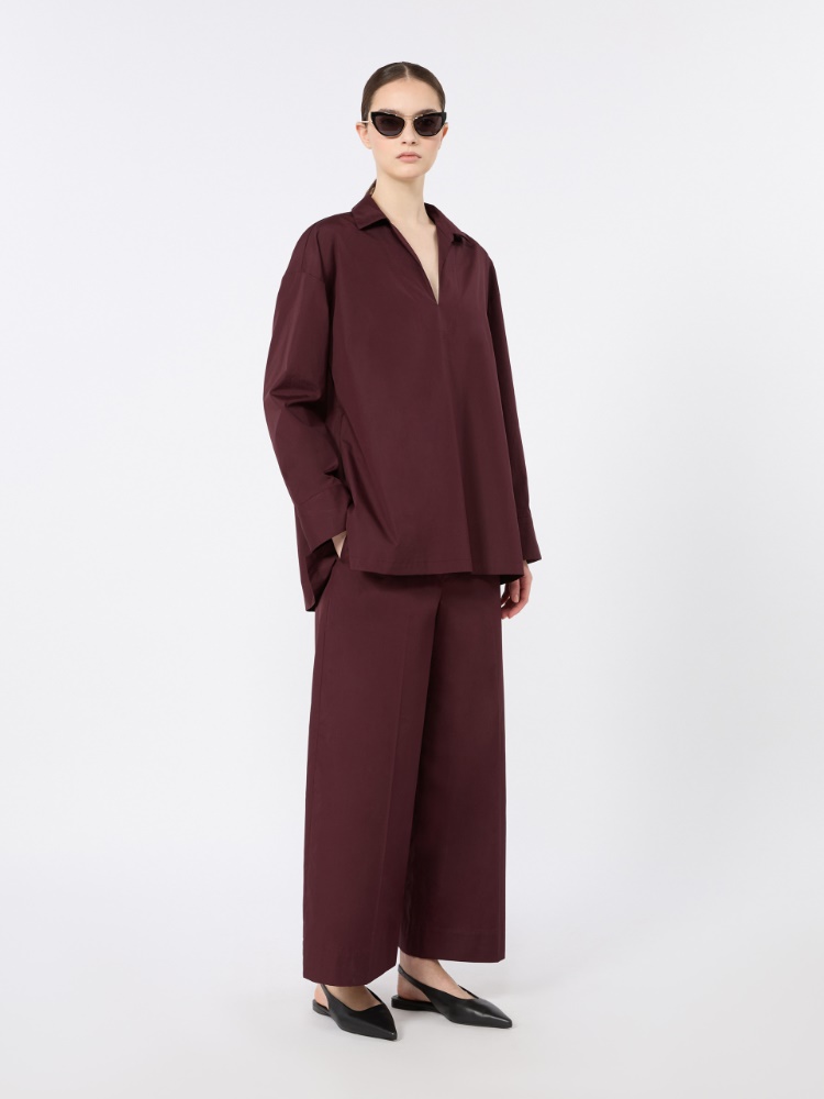 Cotton poplin blouse - DARK RED - 1