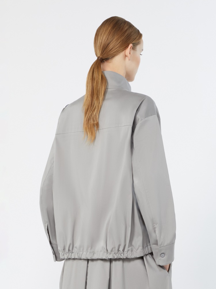 Bluse aus Baumwollseide mit Kordelzug - HELLGRAU - 3