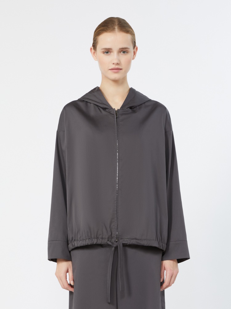 Hooded cotton satin blouse - DARK GREY - 2