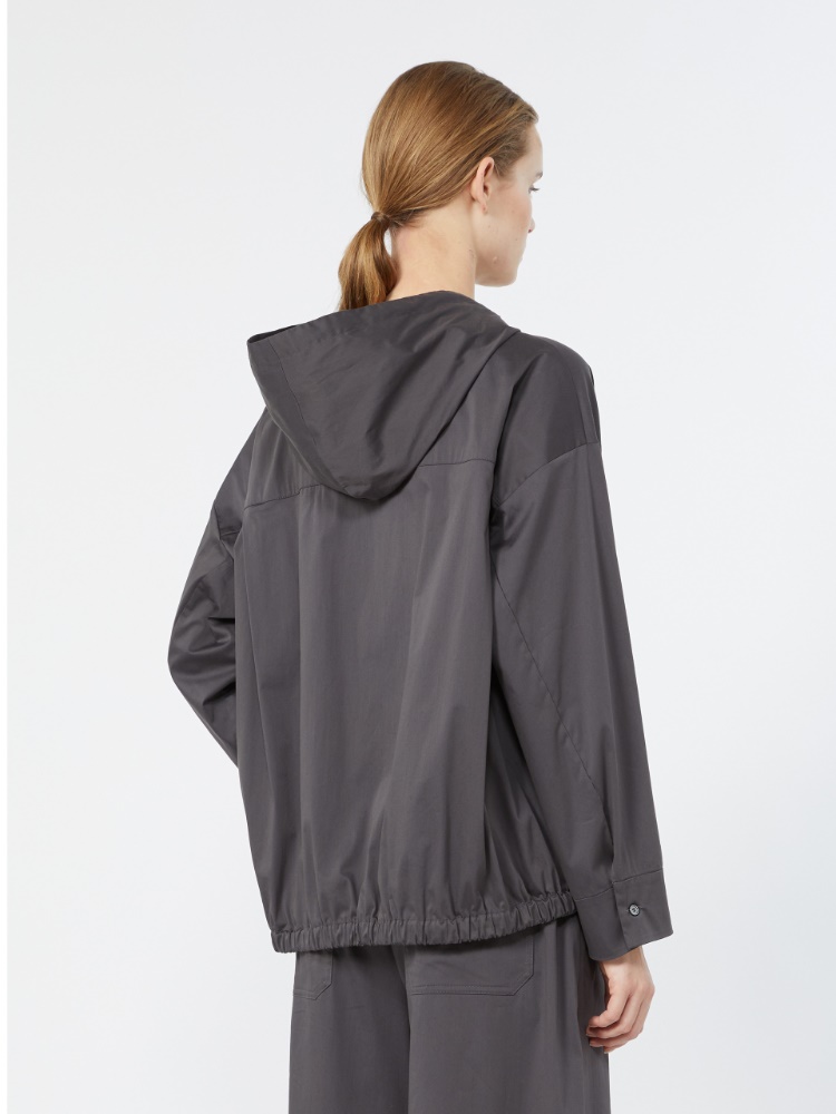Hooded cotton satin blouse - DARK GREY - 3