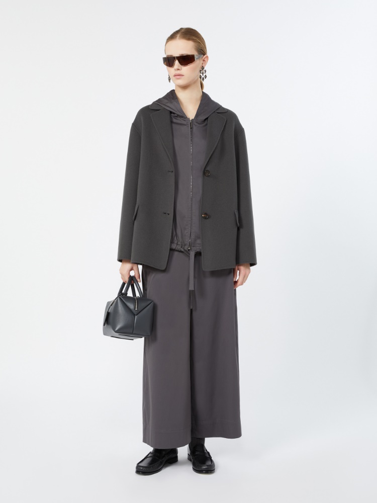 Hooded cotton satin blouse - DARK GREY - 1