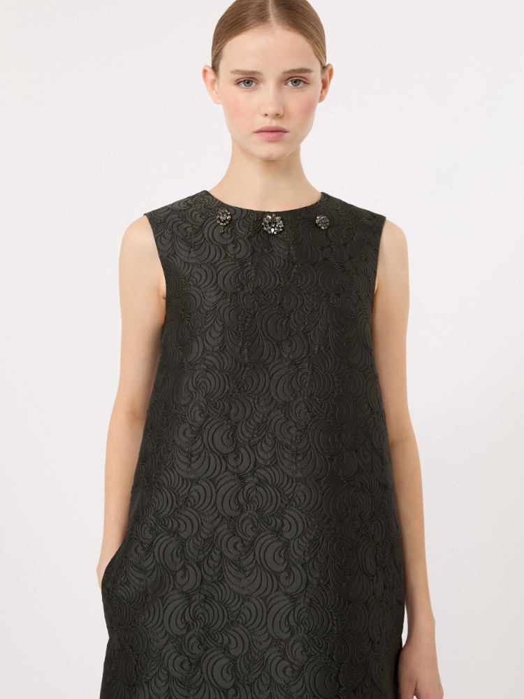Cotton-blend princess-line jacquard dress - DARK GREEN - 4