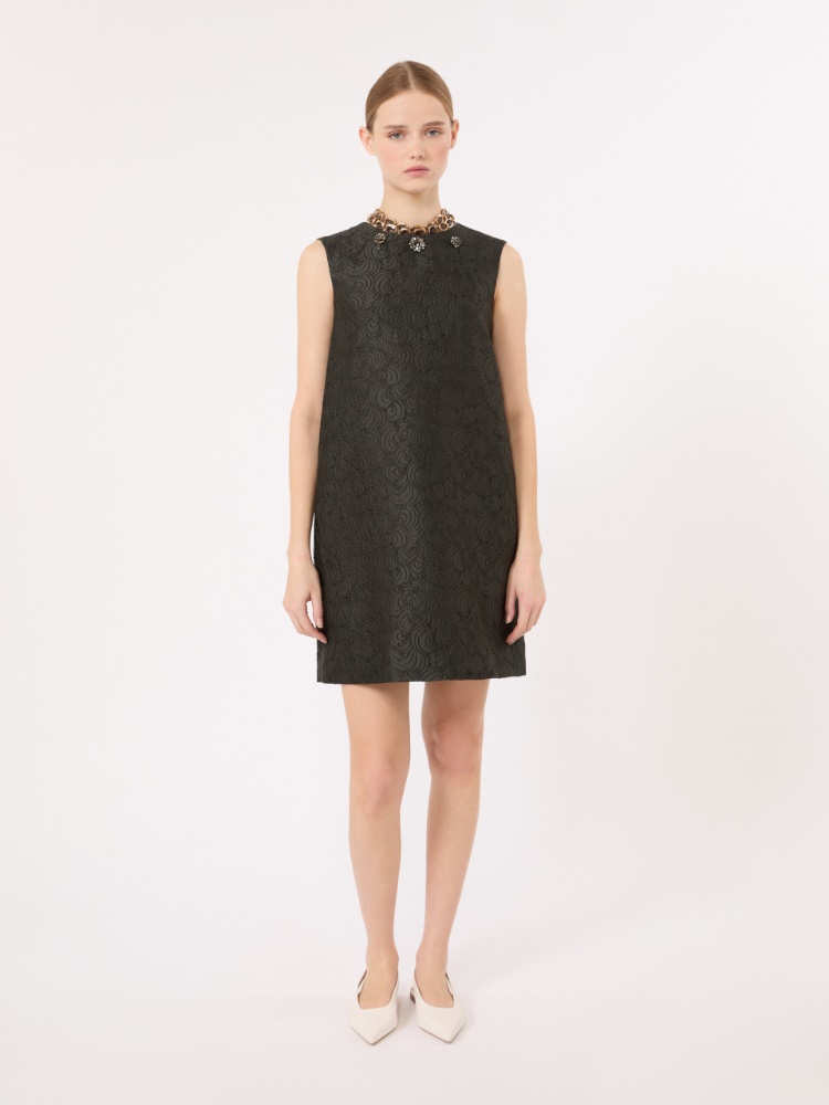Cotton-blend princess-line jacquard dress - DARK GREEN
