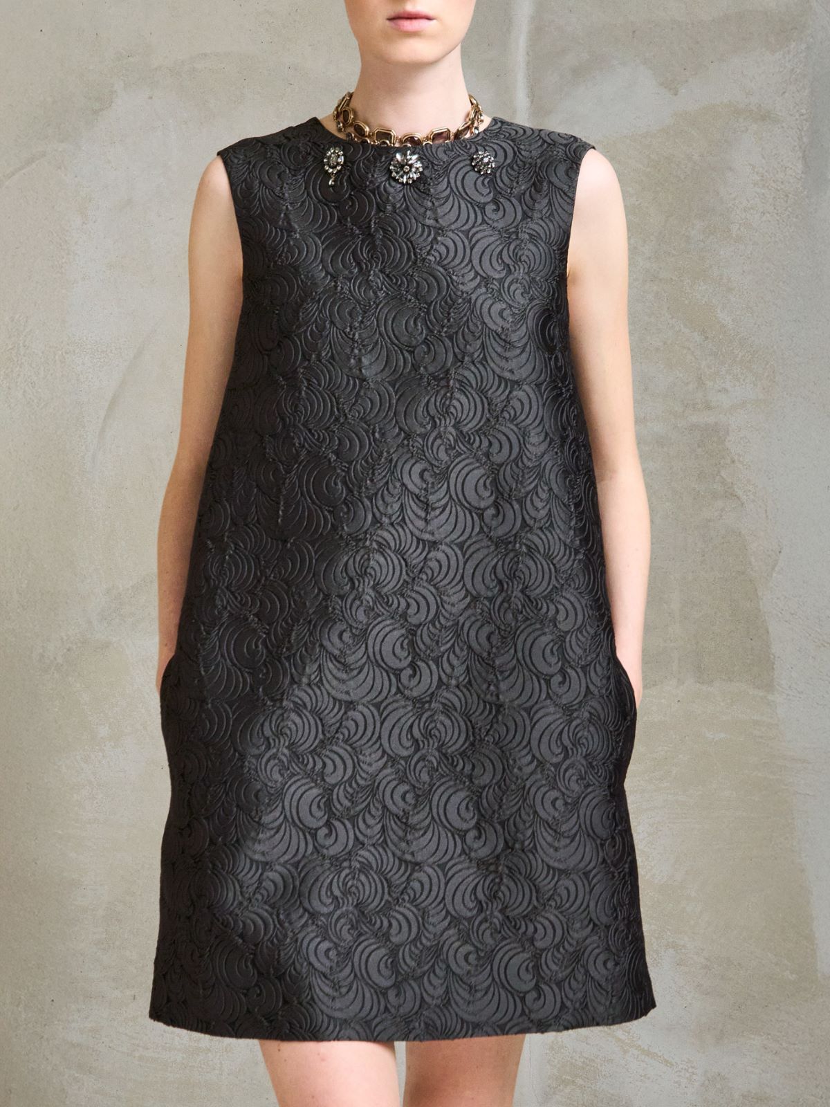 Cotton-blend princess-line jacquard dress + DARK GREEN - Max Mara