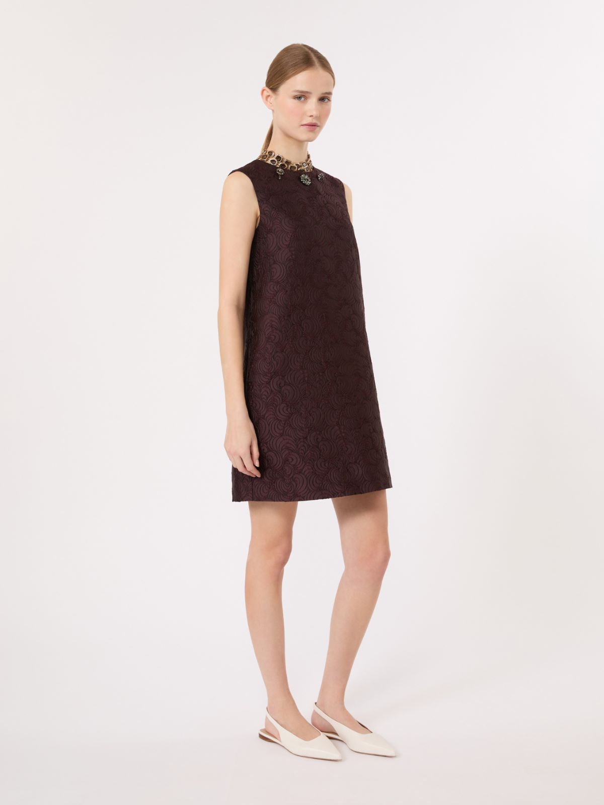 Cotton-blend princess-line jacquard dress - PLUM