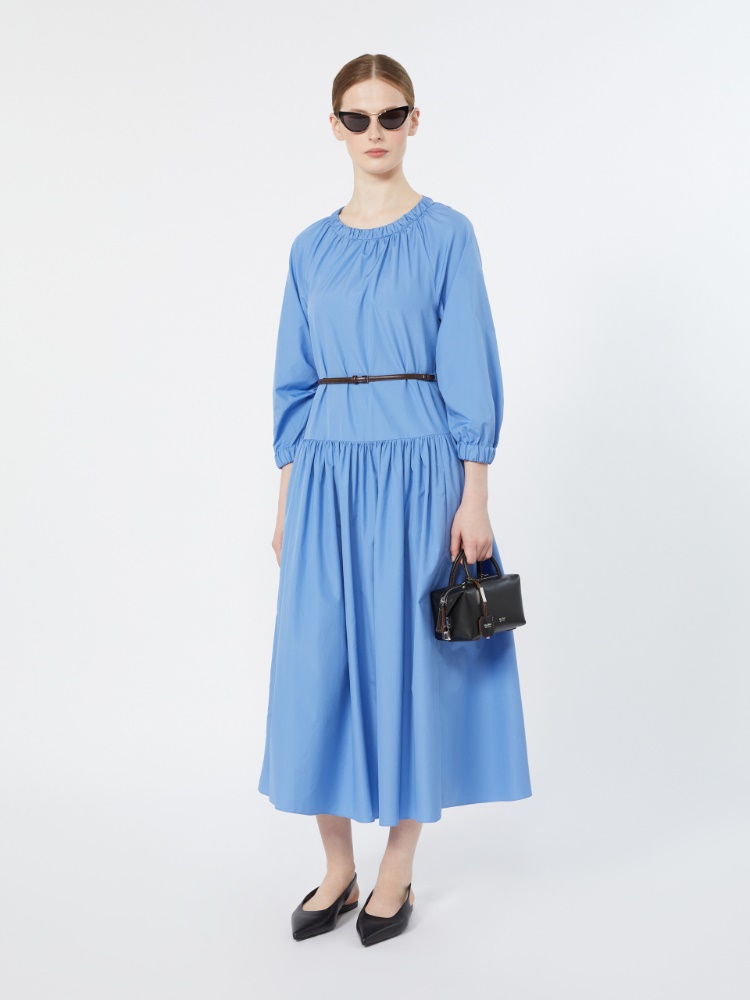 Long dress in cotton poplin - LIGHT BLUE