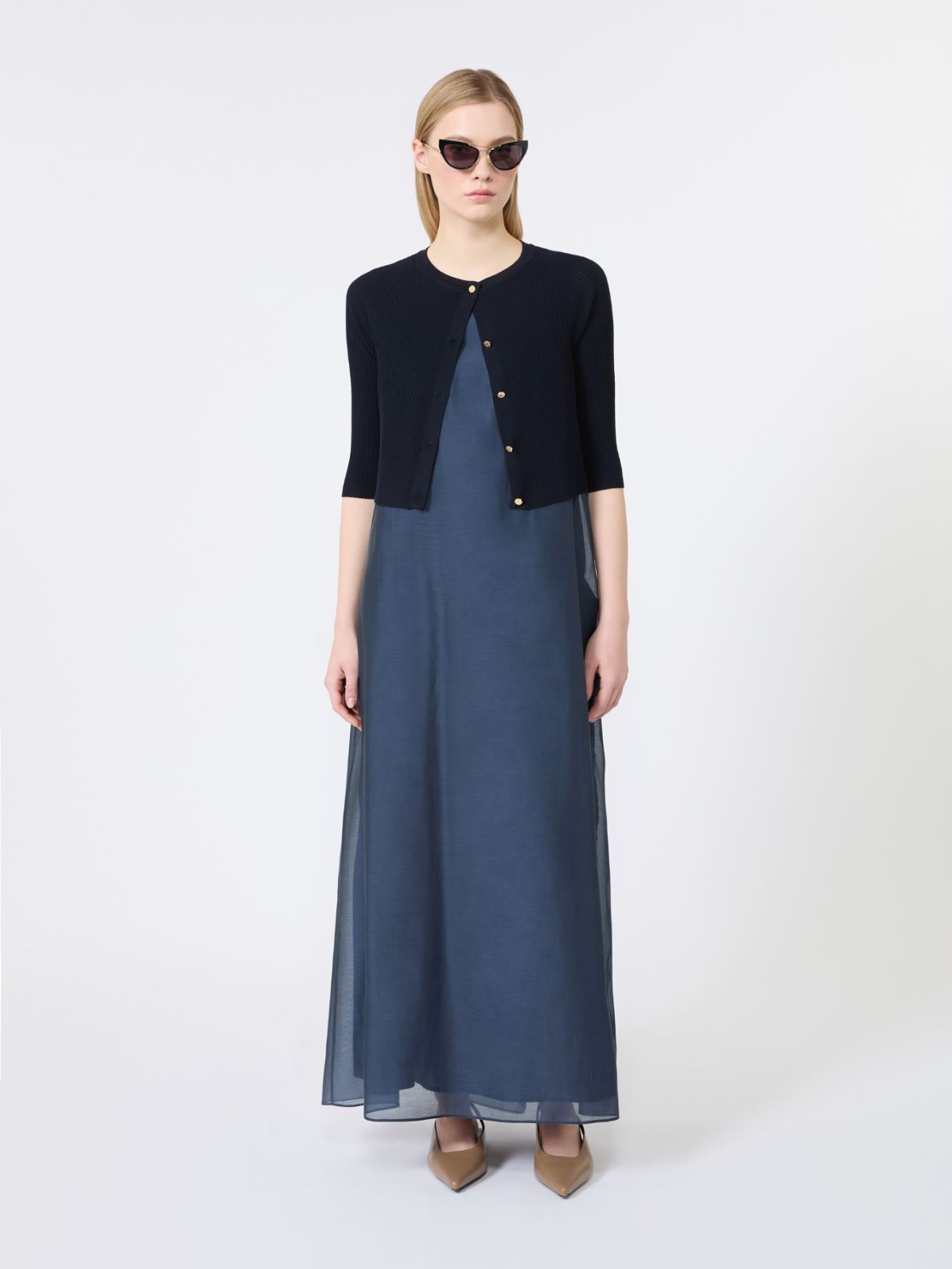 Cotton and silk voile flared dress + MIDNIGHTBLUE - Max Mara