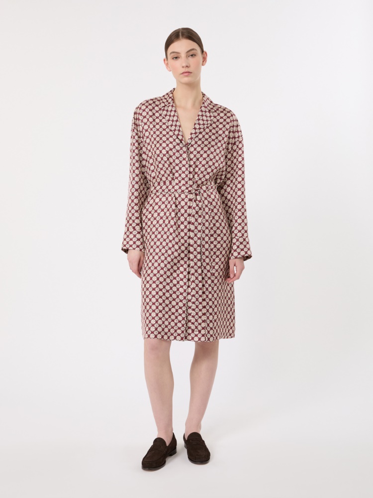 Printed silk midi shirt dress - BORDEAUX - 2