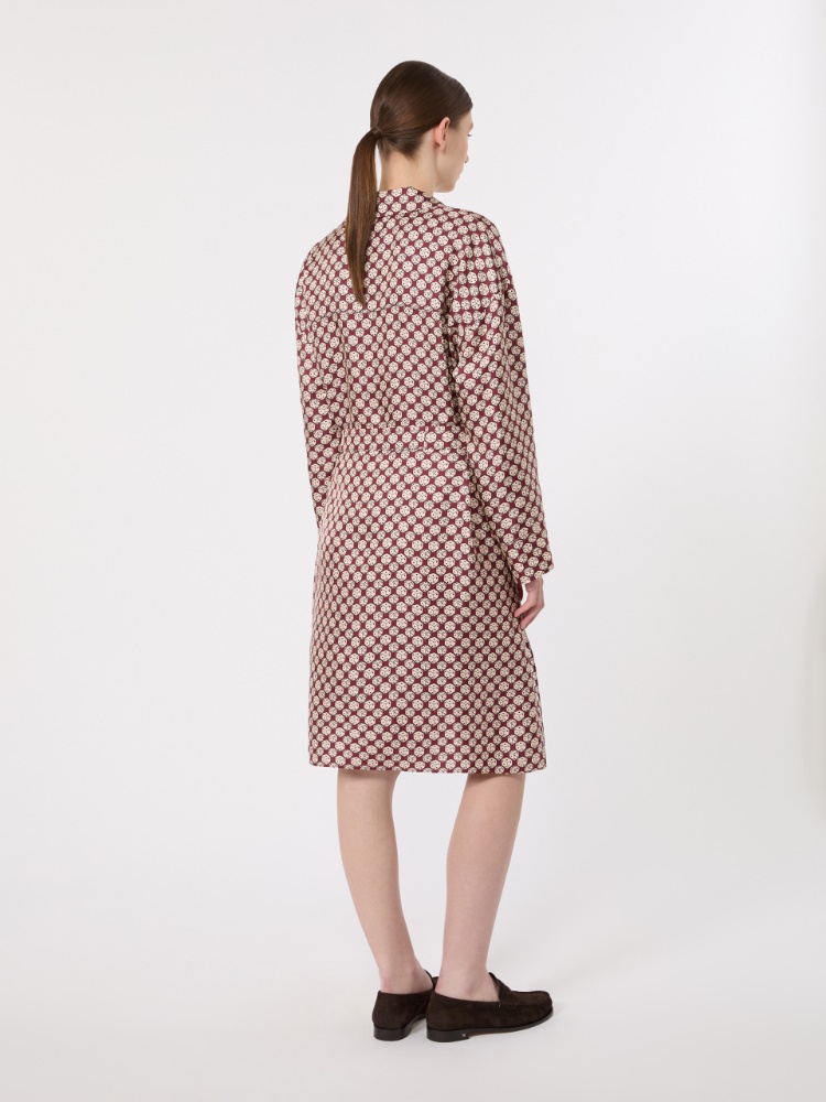 Printed silk midi shirt dress - BORDEAUX - 3