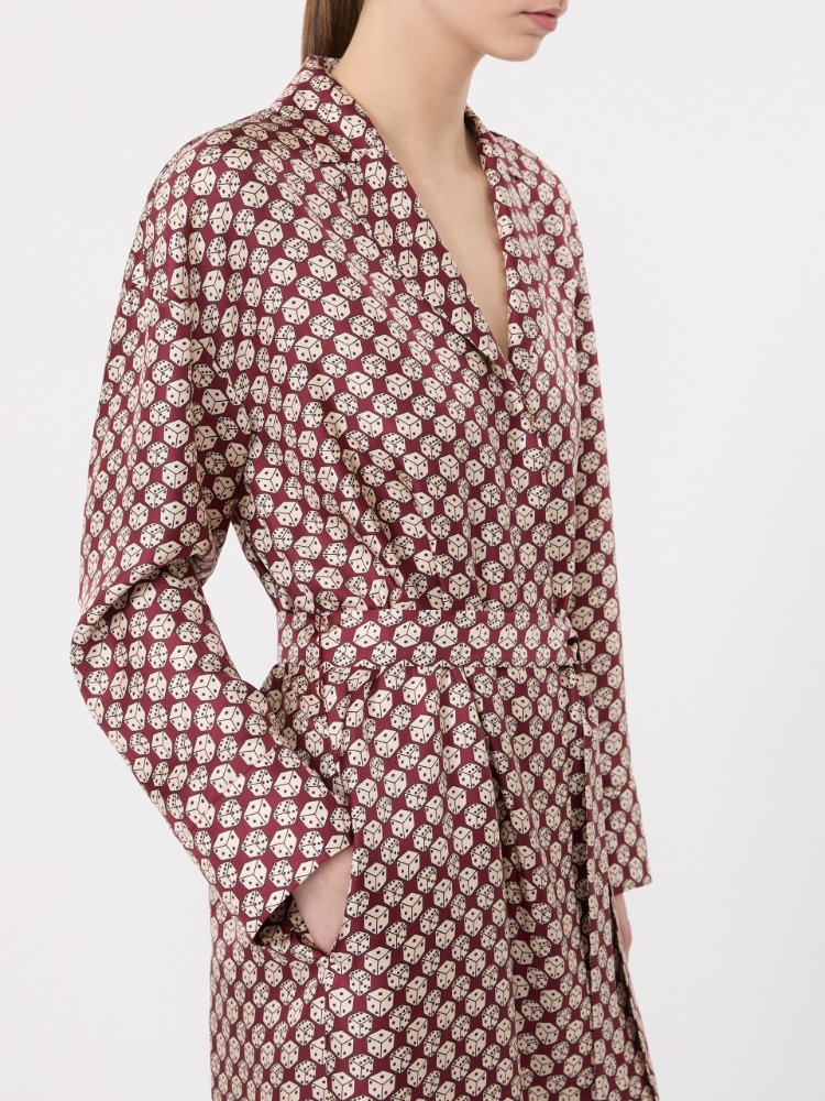 Printed silk midi shirt dress - BORDEAUX - 4