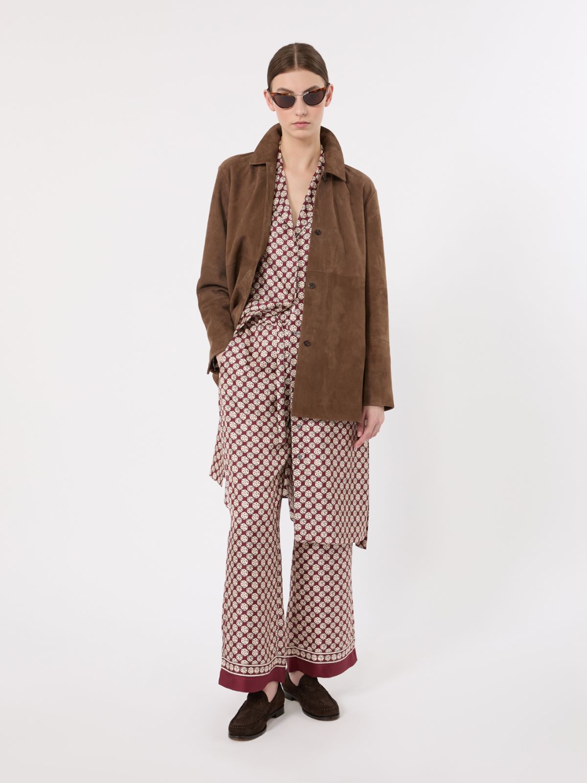 Printed silk midi shirt dress - BORDEAUX