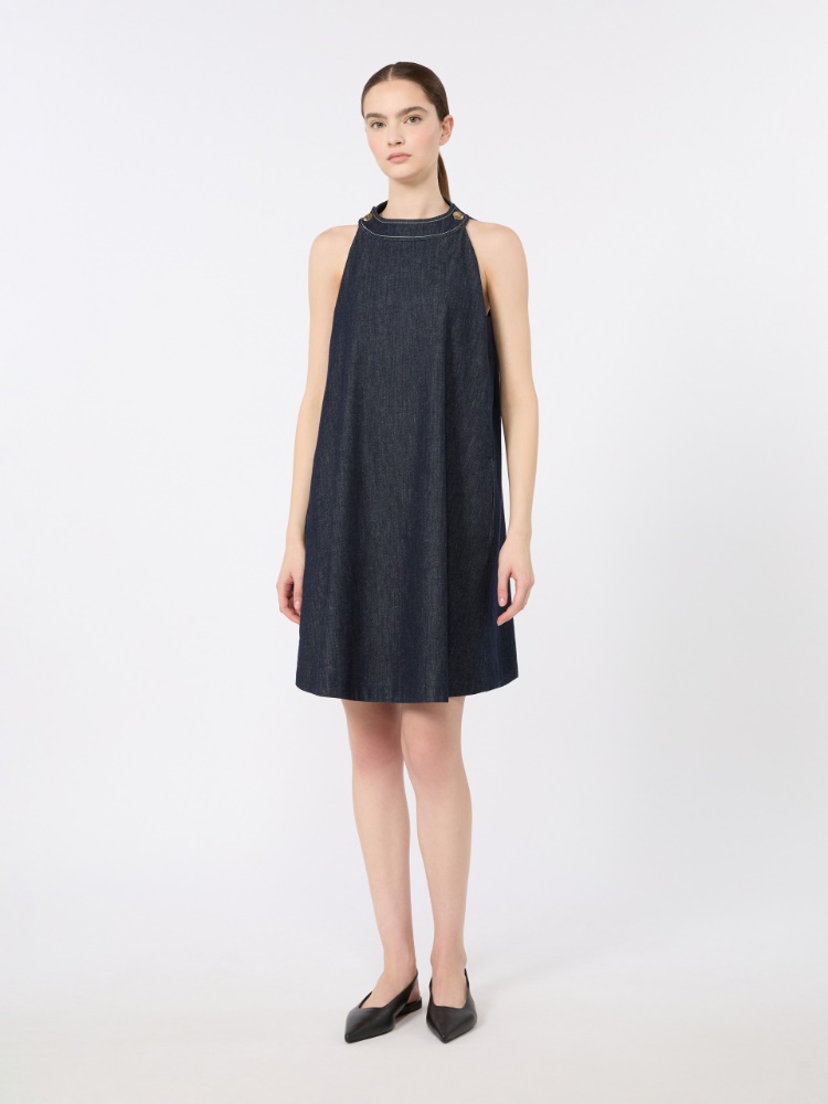 Short sleeveless cotton denim dress - ULTRAMARINE - 2