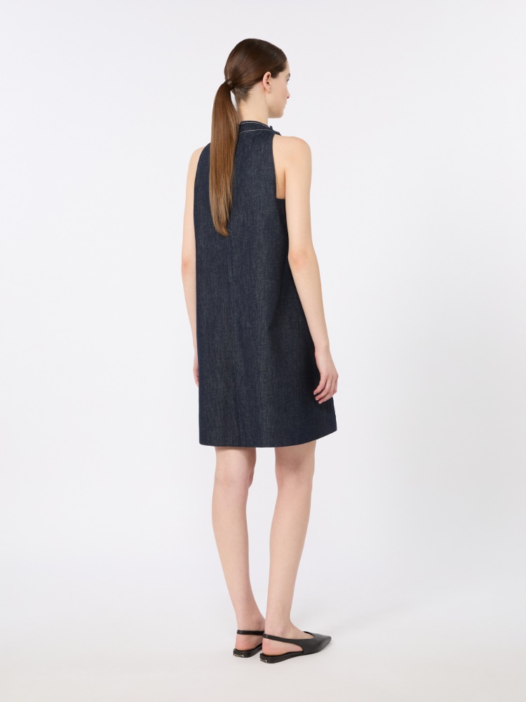 Short sleeveless cotton denim dress - ULTRAMARINE - 3