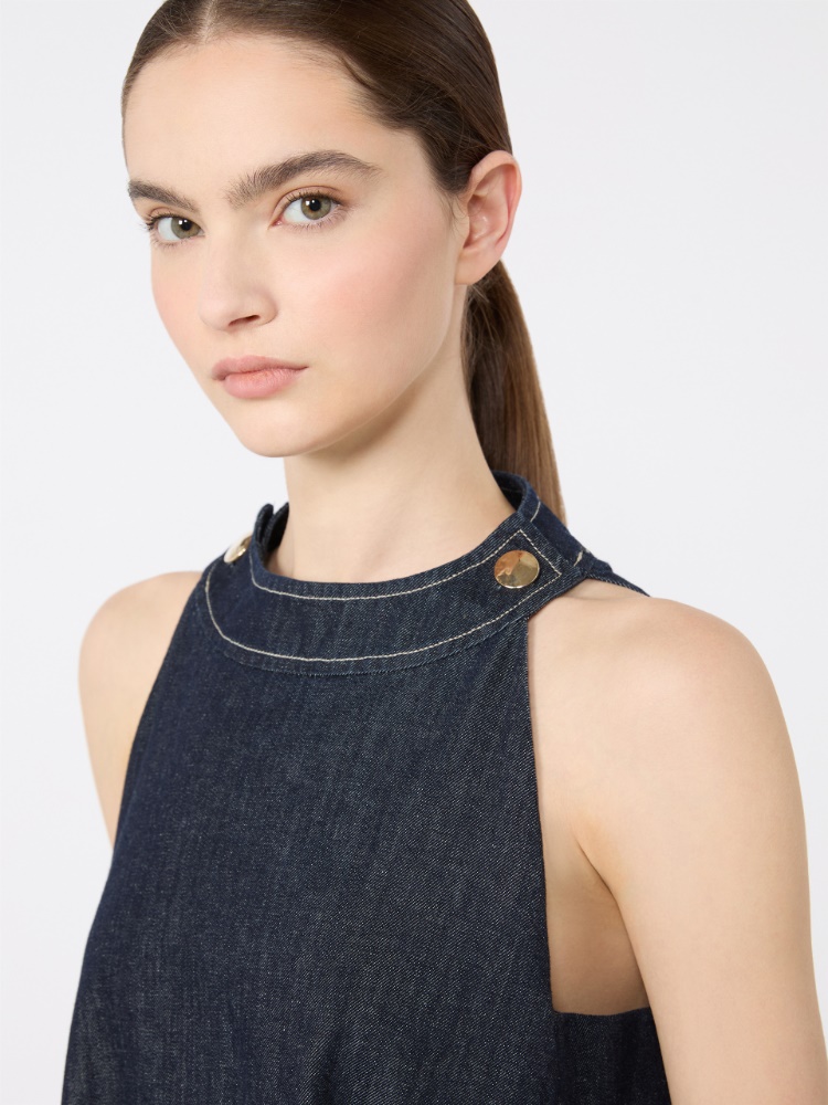 Short sleeveless cotton denim dress - ULTRAMARINE - 4