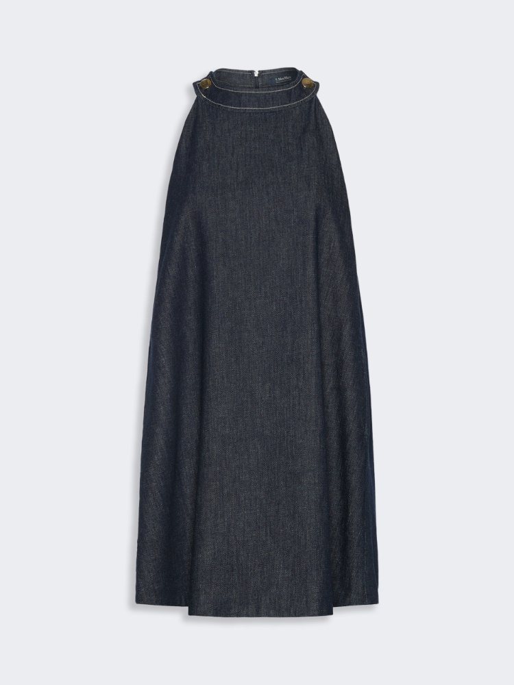 Short sleeveless cotton denim dress - ULTRAMARINE
