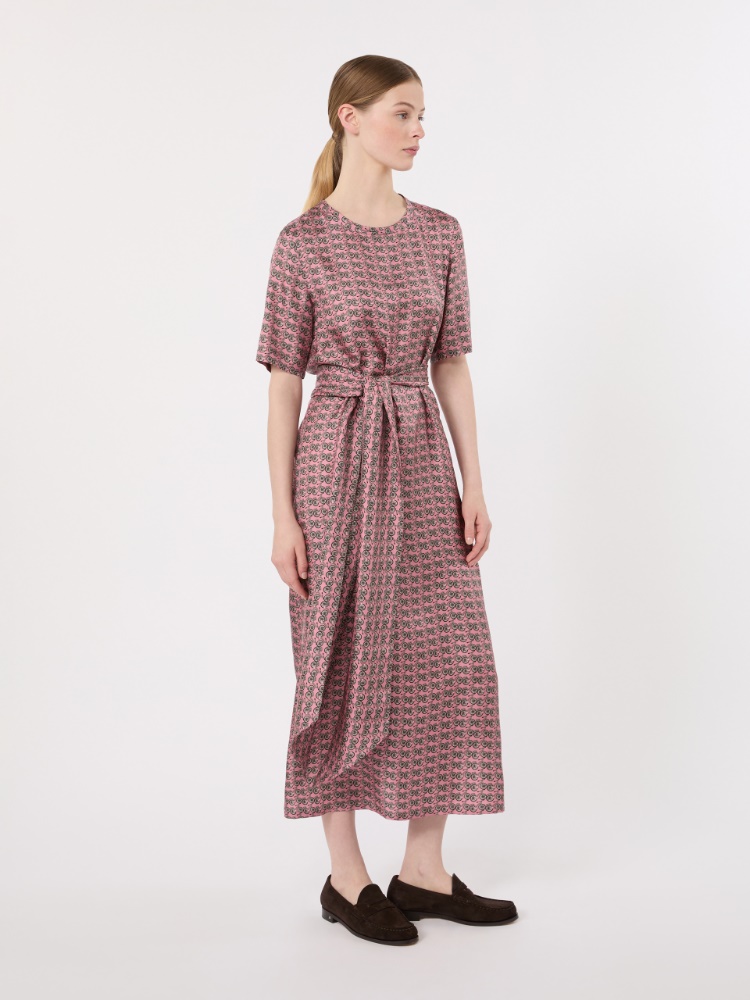 Printed silk twill dress - PINK - 2