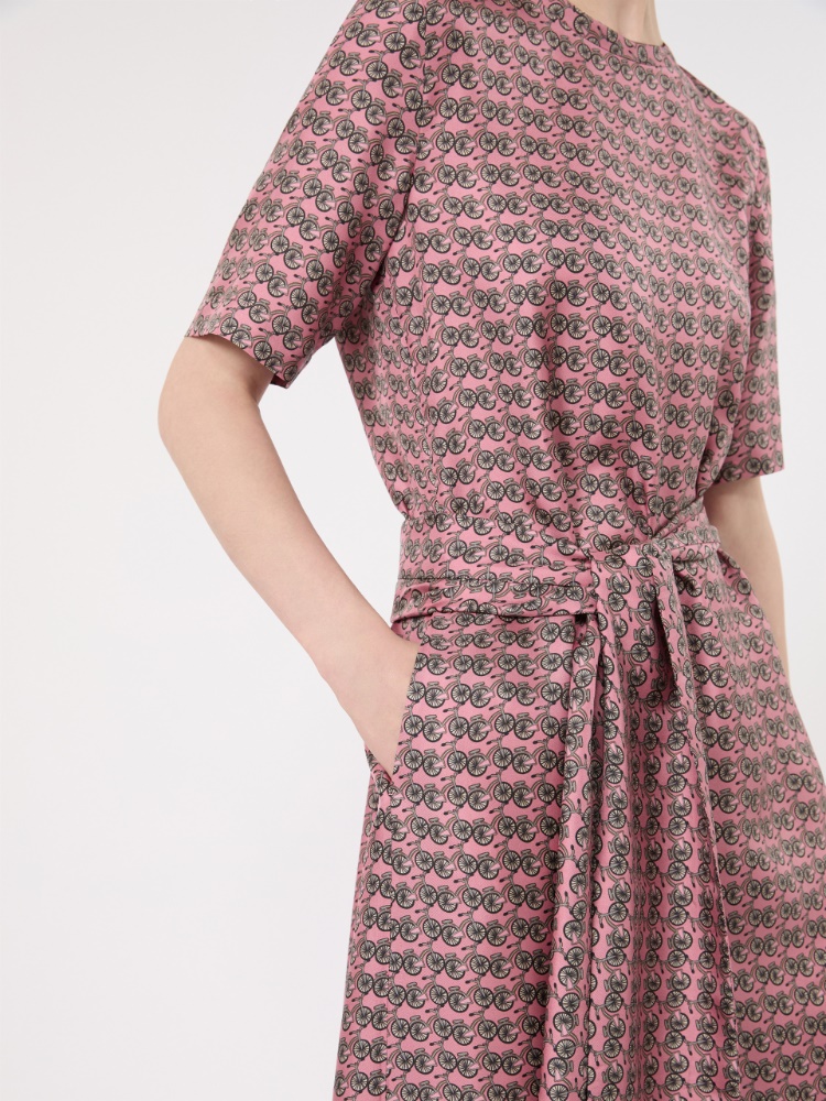 Printed silk twill dress - PINK - 4