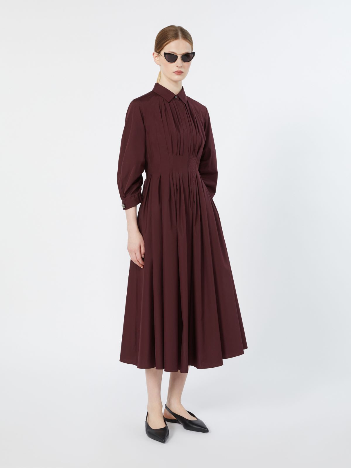 Shirt dress in cotton poplin - DARK RED