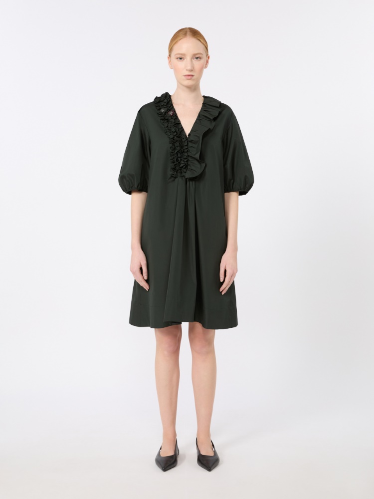 Cotton poplin short dress with ruffles - GREEN - 2