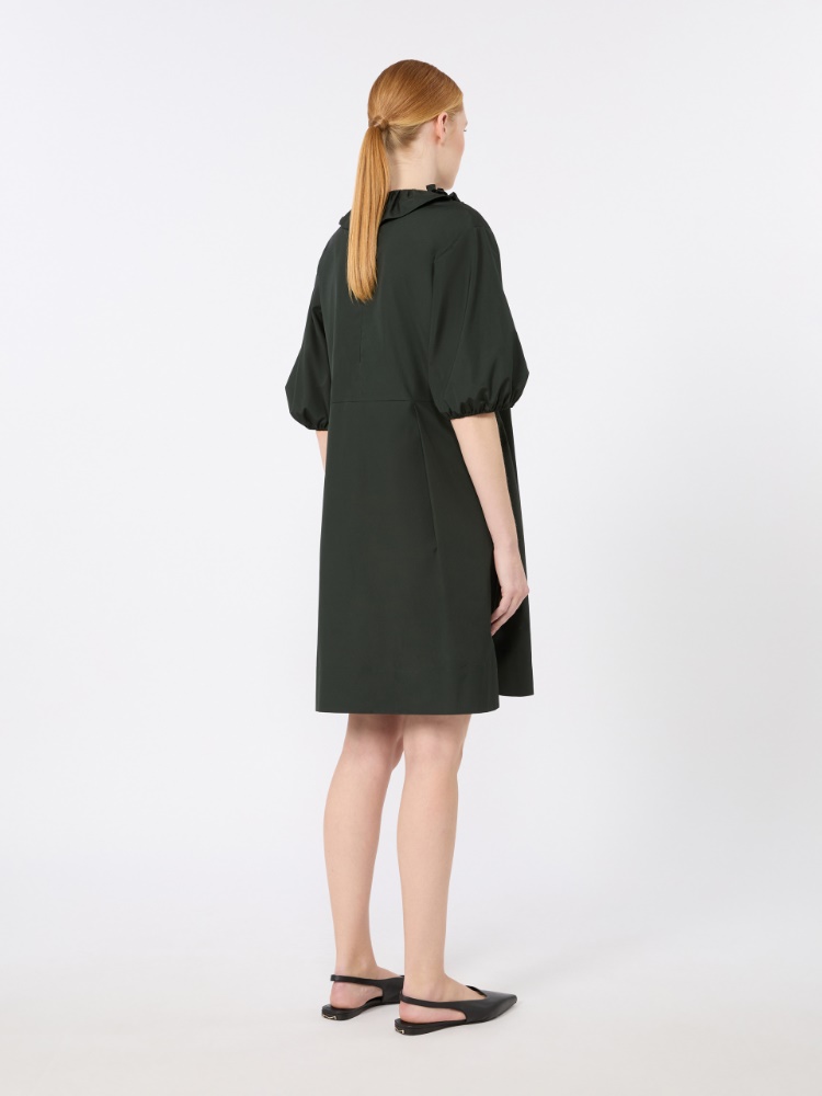 Cotton poplin short dress with ruffles - GREEN - 3