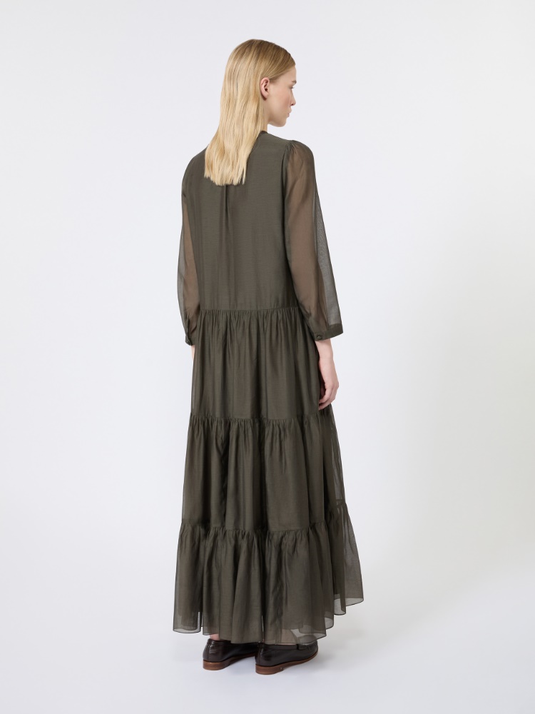 Maxi abito in voile di cotone e seta - VERDE KAKI - 3
