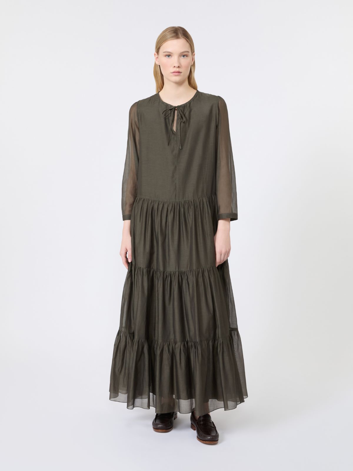 Cotton and silk voile maxi dress - KAKI