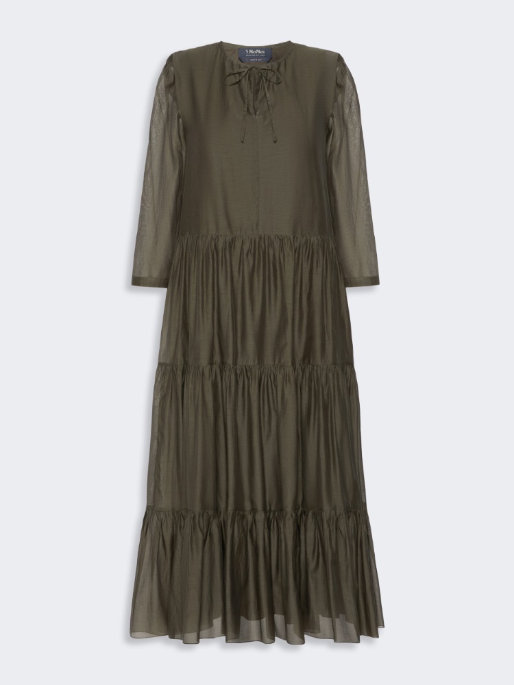 Cotton and silk voile maxi dress - KAKI