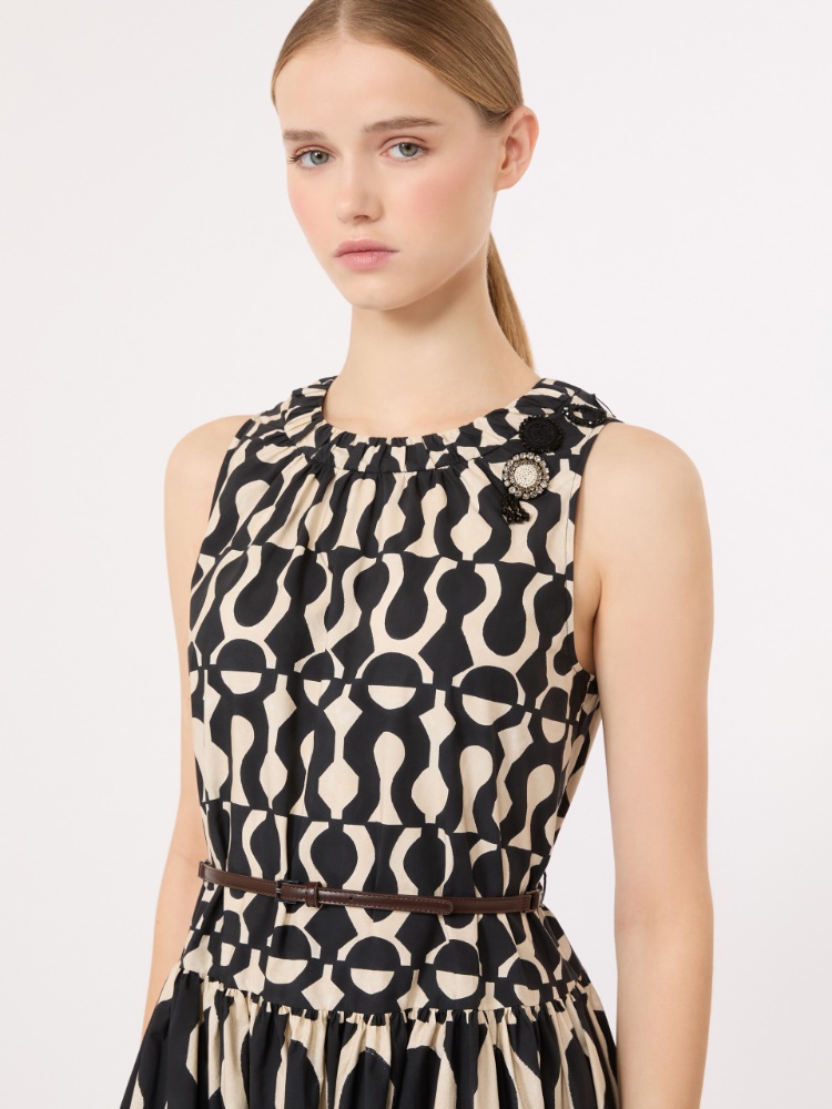 Printed cotton poplin dress - BLACK - 4