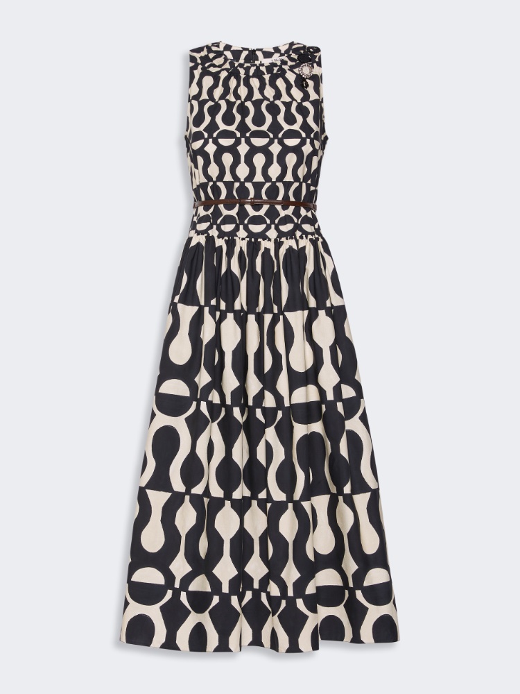Printed cotton poplin dress - BLACK - 5