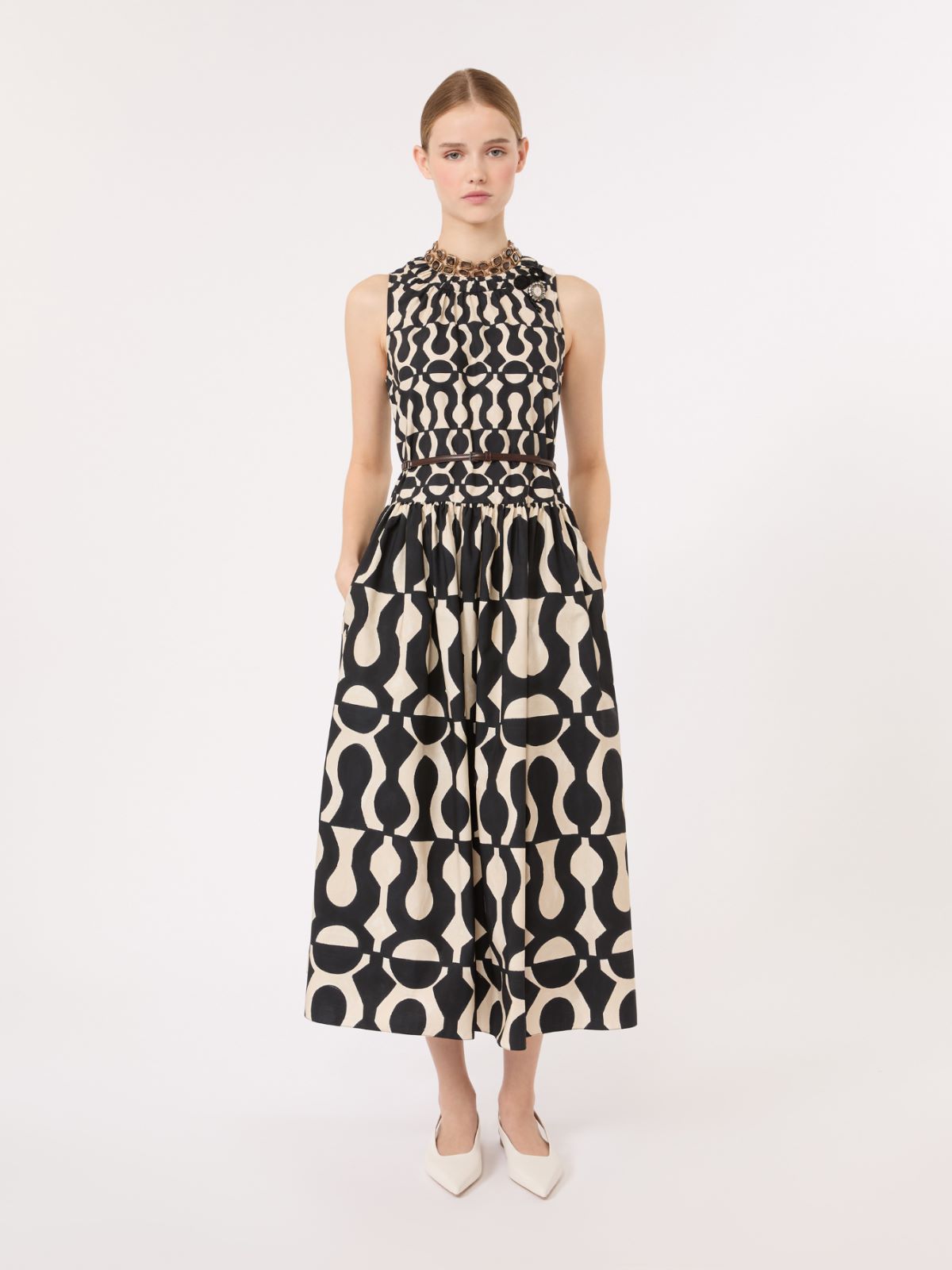 Printed cotton poplin dress - BLACK