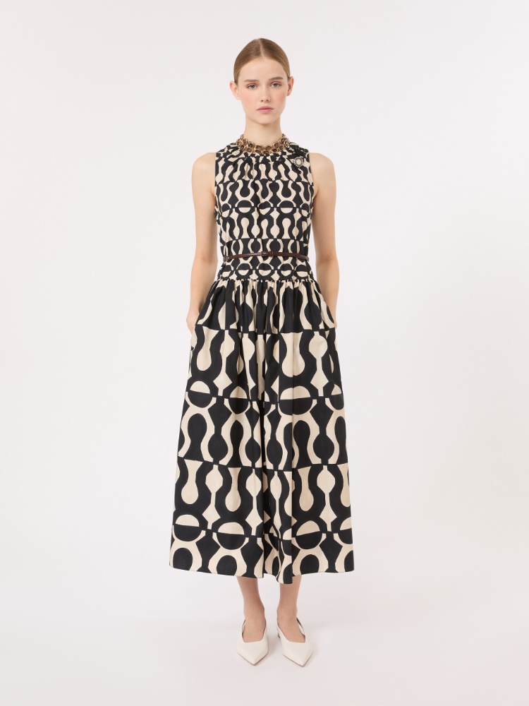 Printed cotton poplin dress - BLACK
