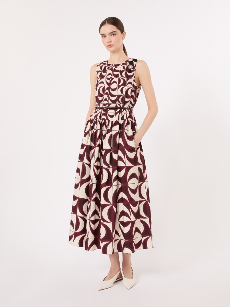 Printed cotton poplin dress - BORDEAUX - 2