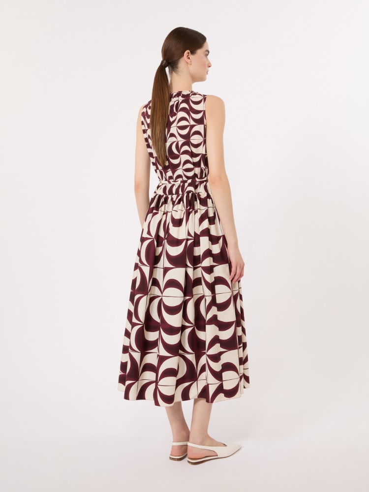 Printed cotton poplin dress - BORDEAUX - 3