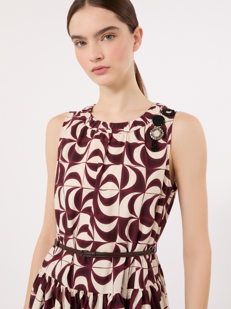 Printed cotton poplin dress - BORDEAUX - 4