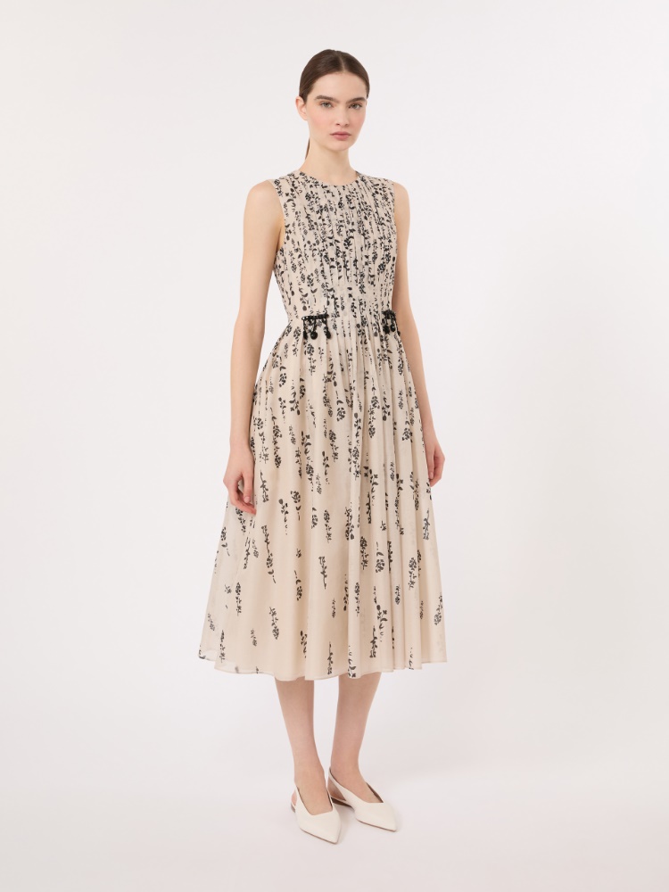 Printed cotton voile dress - ECRU - 2