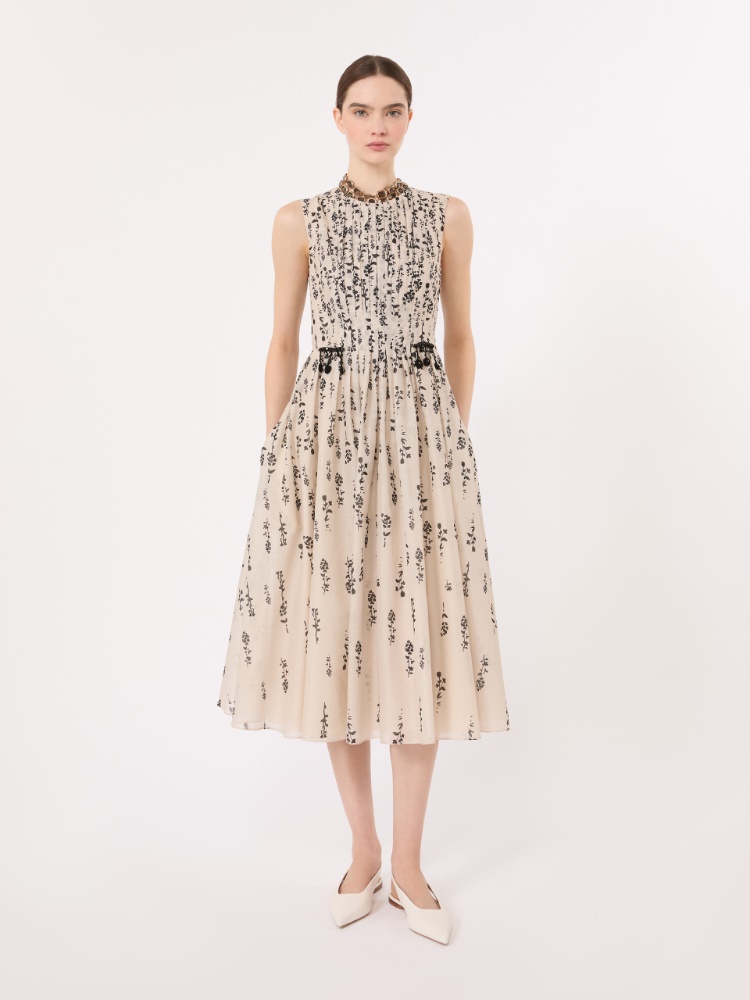 Printed cotton voile dress - ECRU - 1