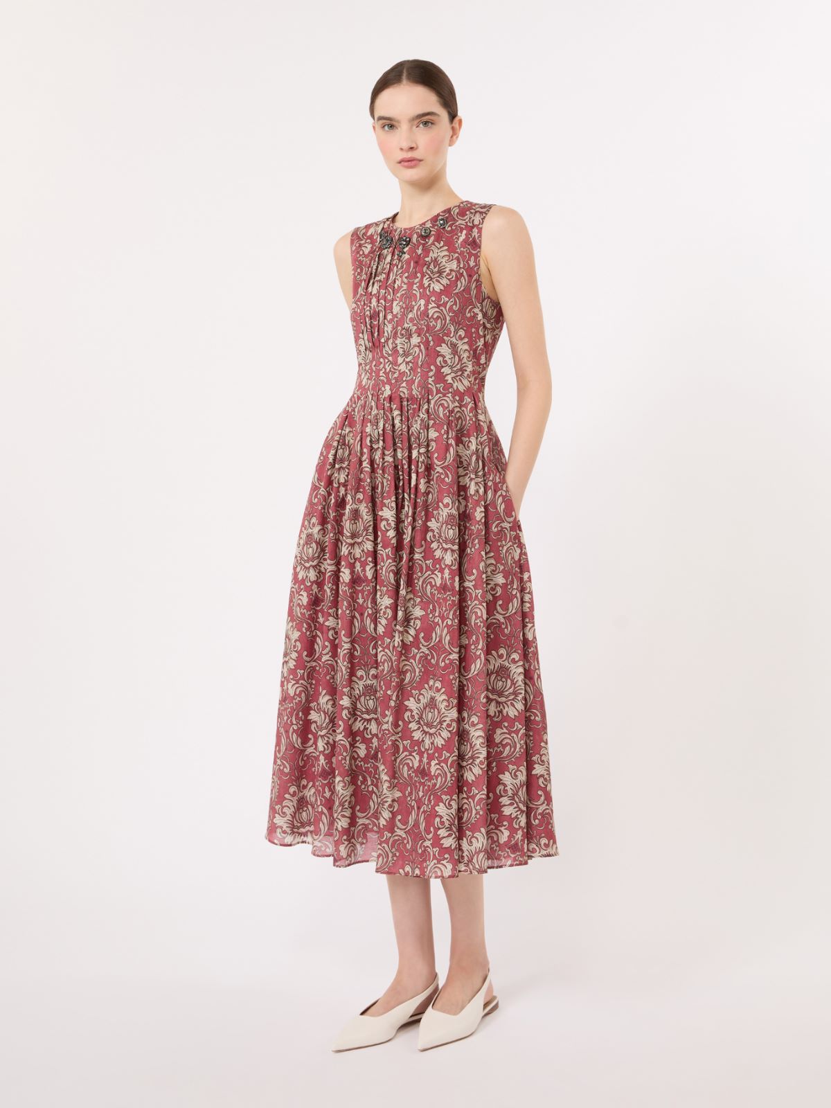 Printed cotton voile midi dress - SHADED PINK - Max Mara - 2