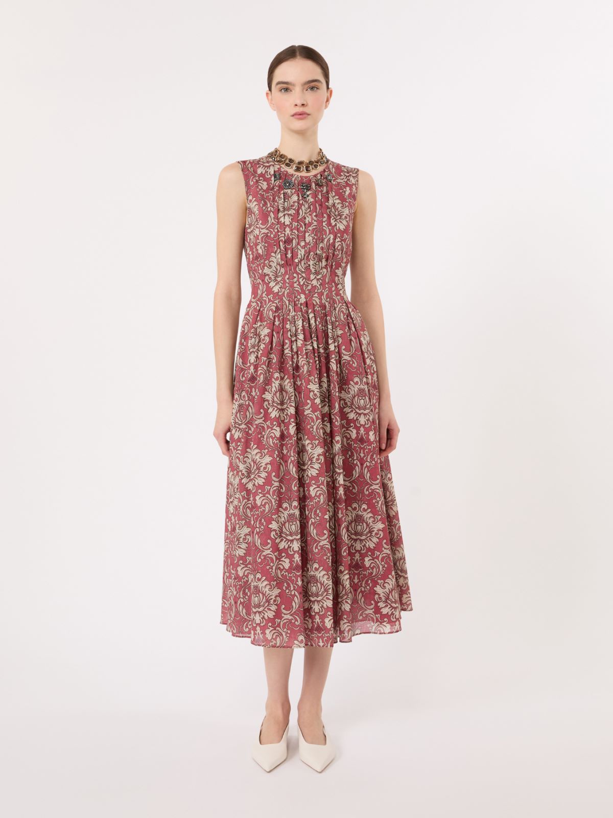 Printed cotton voile midi dress - SHADED PINK - Max Mara