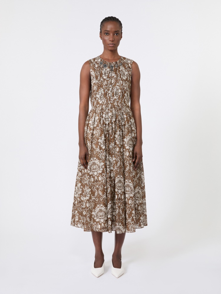 Vestido midi de voile de algodón estampado - MARRON ORO - 2
