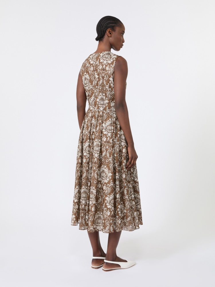 Vestido midi de voile de algodón estampado - MARRON ORO - 3