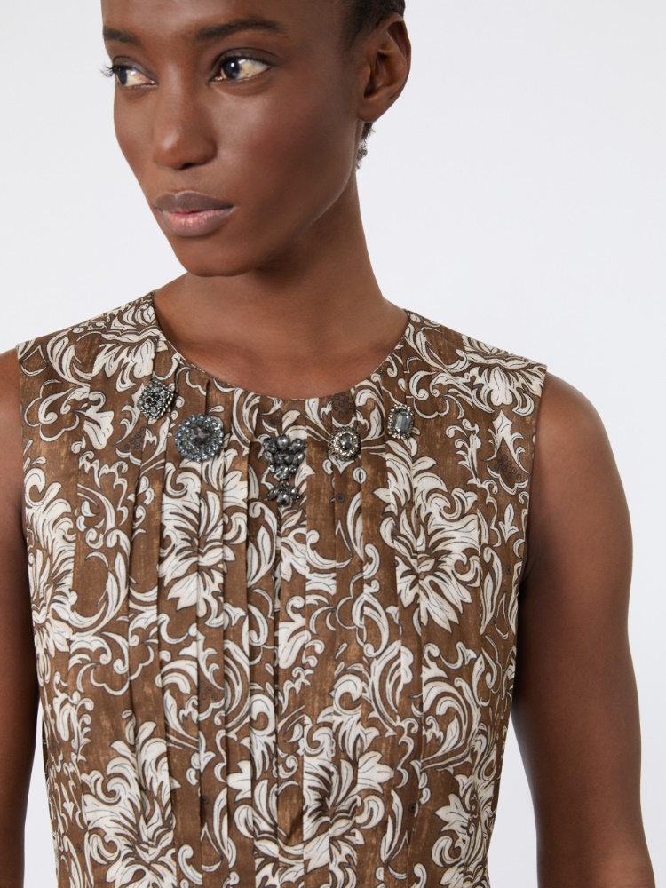 Vestido midi de voile de algodón estampado - MARRON ORO - 4