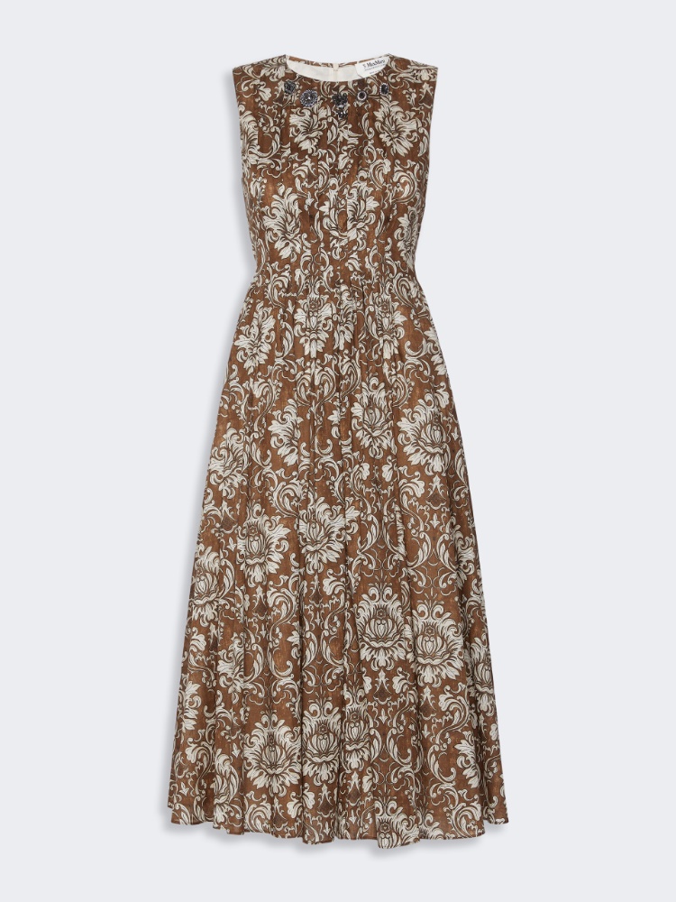 Vestido midi de voile de algodón estampado - MARRON ORO