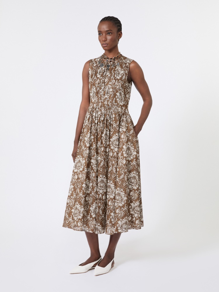Vestido midi de voile de algodón estampado - MARRON ORO - 1