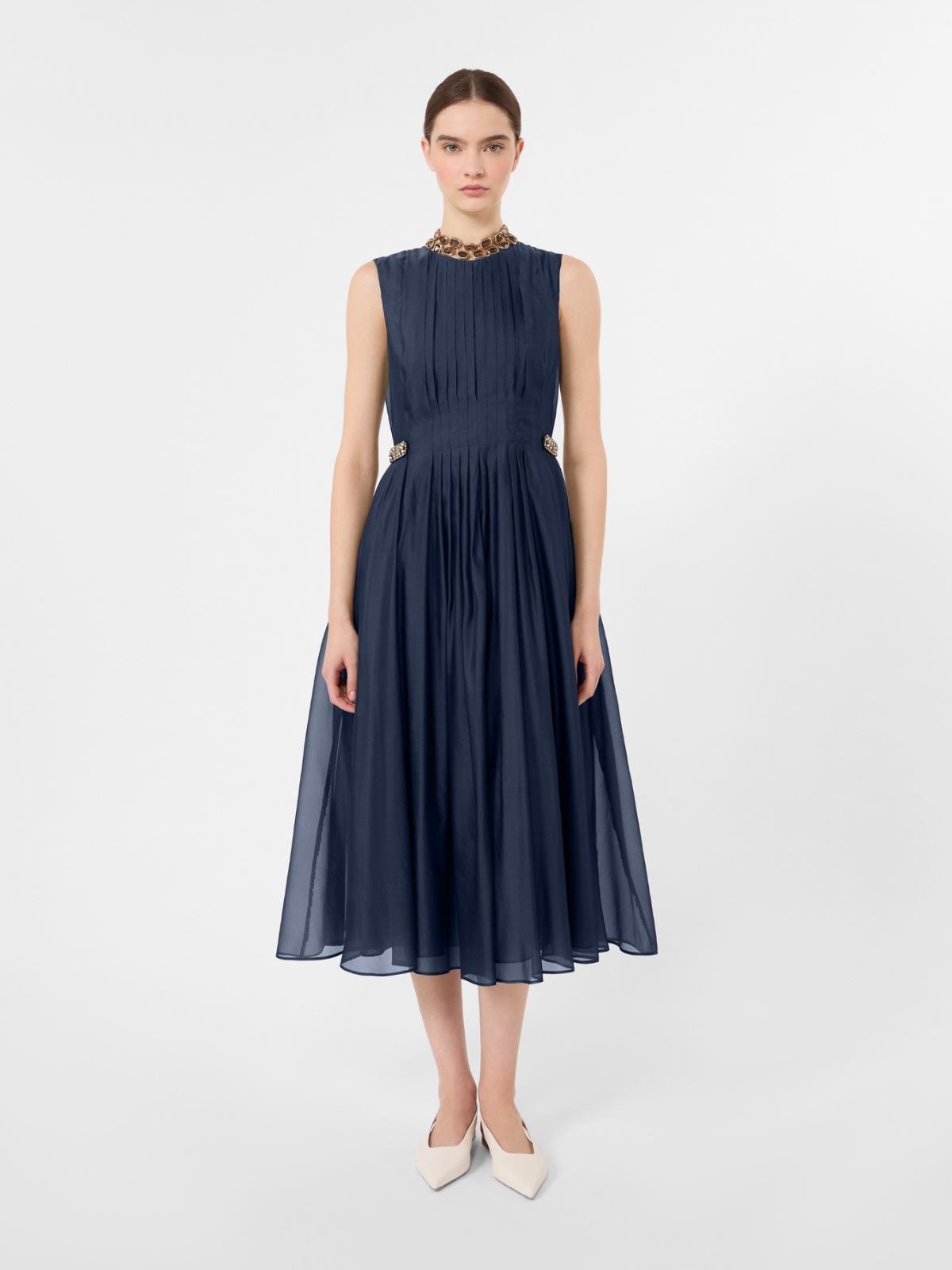 Fit-and-flare organza dress - ULTRAMARINE