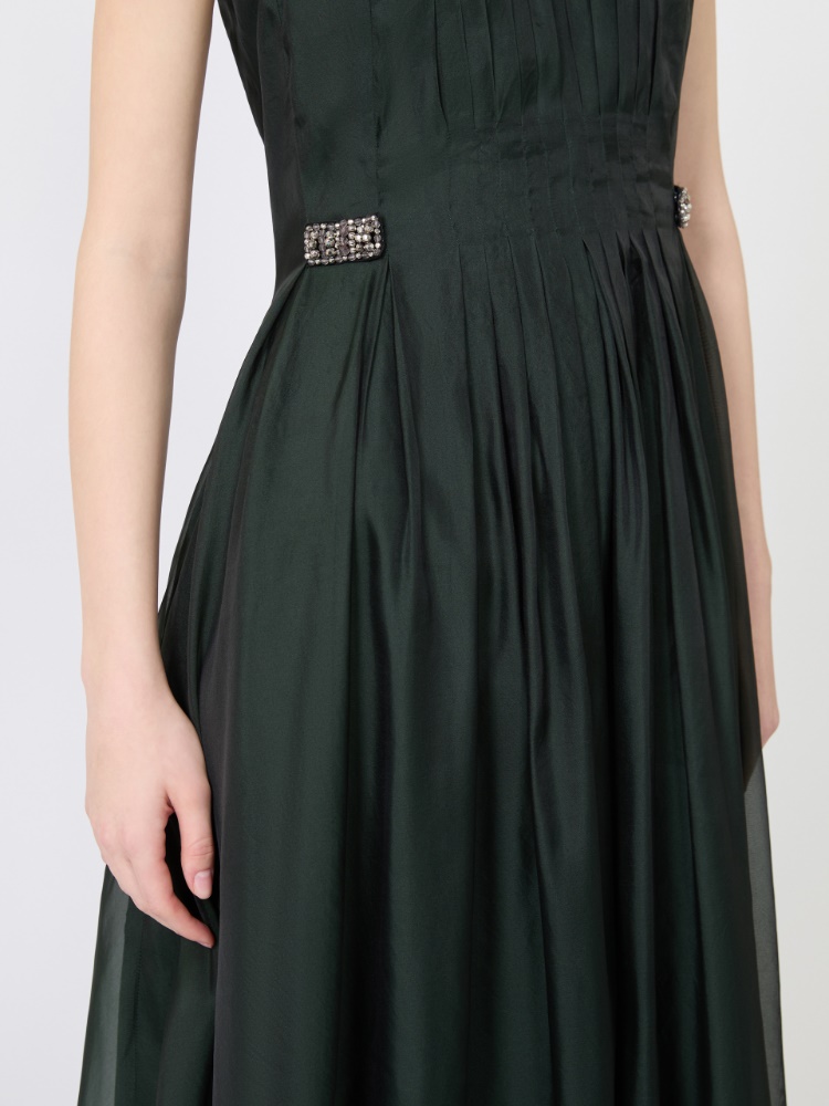 Fit-and-flare organza dress - MOSS GREEN - 4