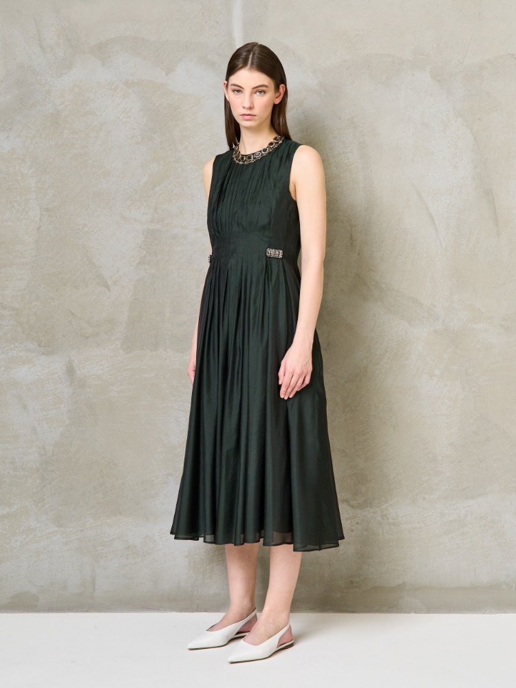 Fit-and-flare organza dress + MOSS GREEN - Max Mara