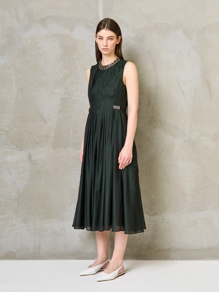 Fit-and-flare organza dress + MOSS GREEN - Max Mara