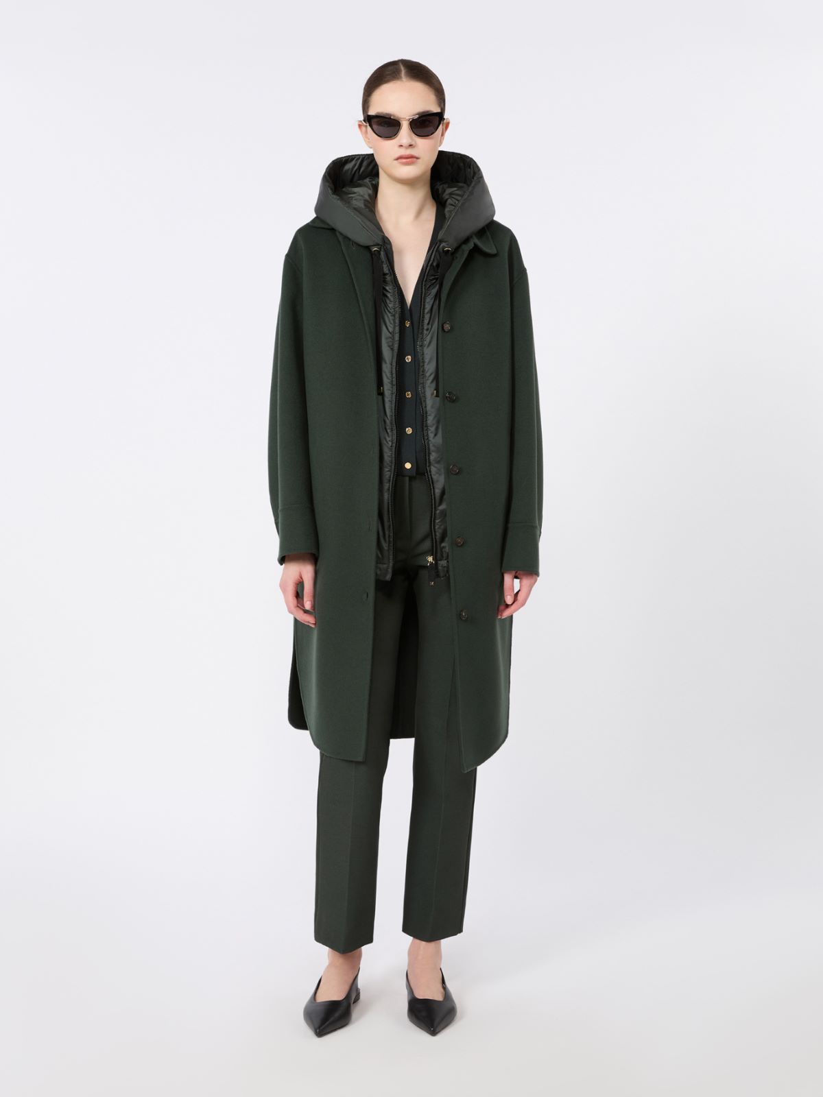 Padded water-repellent hooded gilet - DARK GREEN